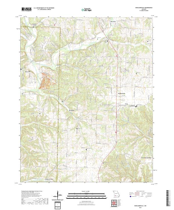 Highlandville topographic map thumbnail