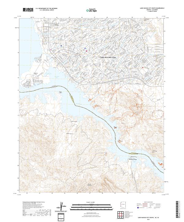 Lake Havasu City South 2021 topographic map thumbnail