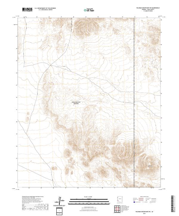 Palomas Mountains SW 2021 topographic map thumbnail