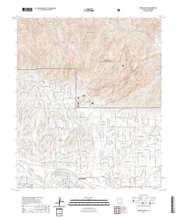 Sabino Canyon topographic map thumbnail