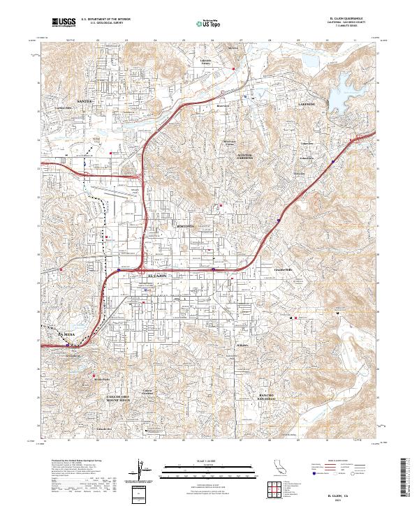 El Cajon 2021 topographic map thumbnail