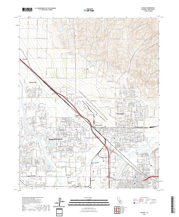 Oildale 2022 topographic map thumbnail