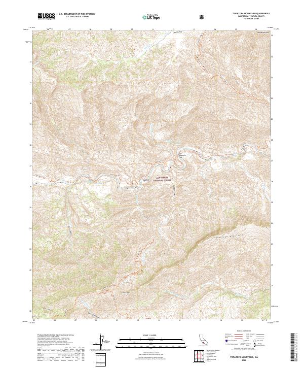 Topatopa Mountains topographic map thumbnail