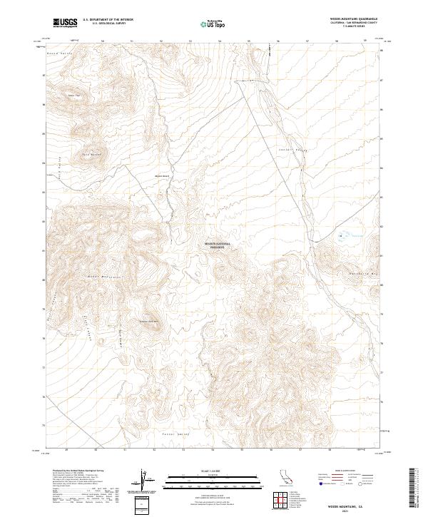 Woods Mountains 2021 topographic map thumbnail