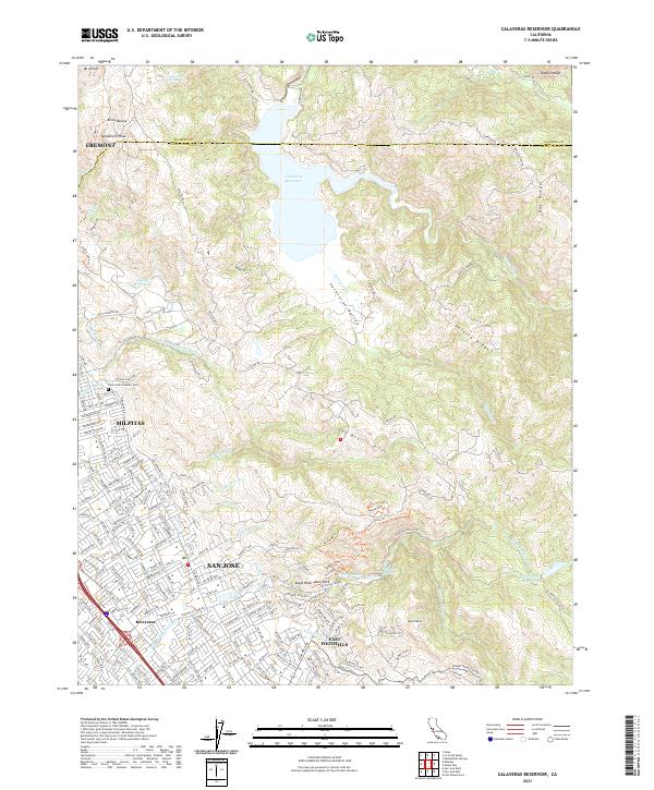 Calaveras Reservoir topographic map thumbnail