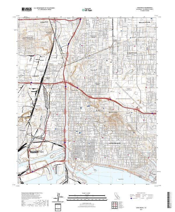 Long Beach 2021 topographic map thumbnail