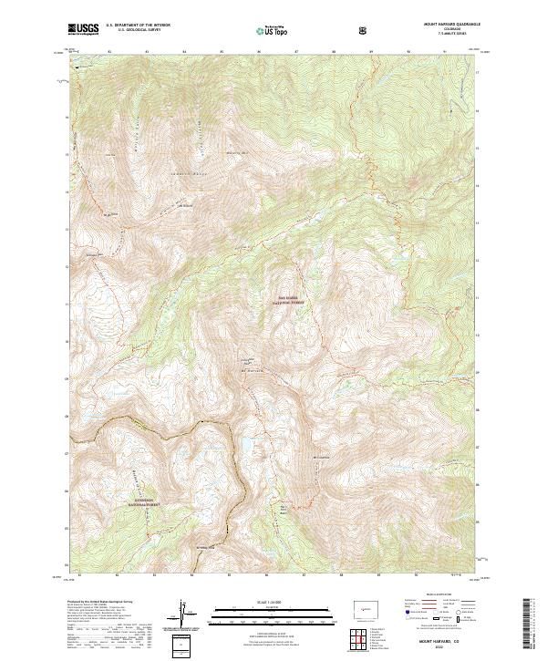 Mount Harvard 2022 topographic map thumbnail