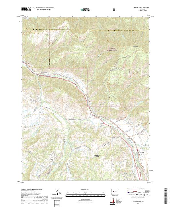 Woody Creek topographic map thumbnail