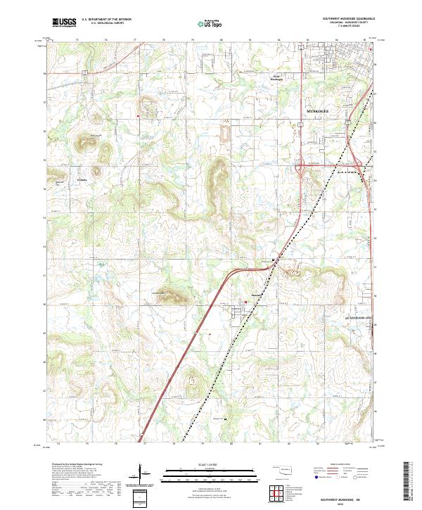 Southwest Muskogee topographic map thumbnail