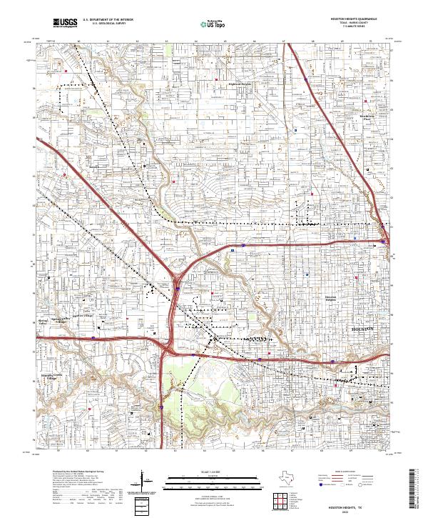 Houston Heights 2022 topographic map thumbnail