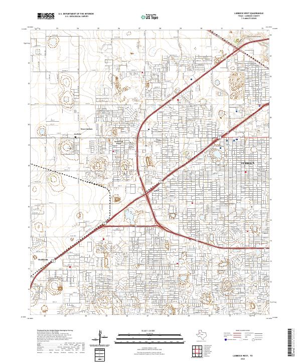 Lubbock West 2022 topographic map thumbnail
