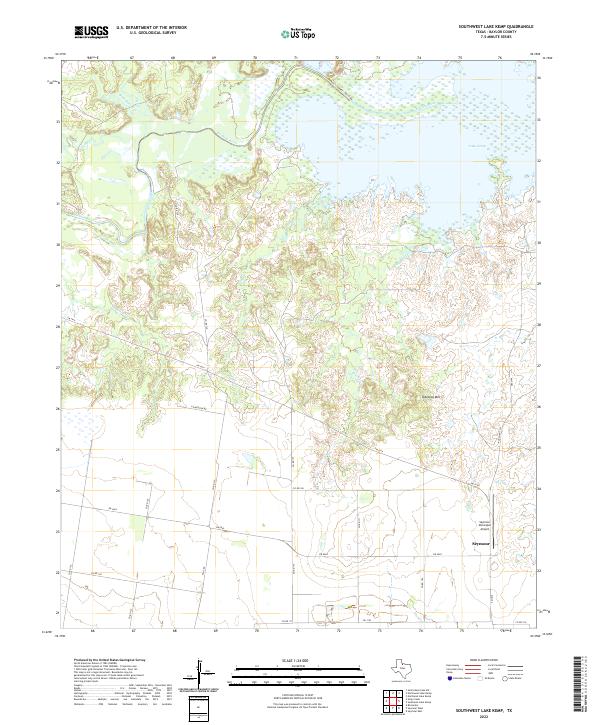Southwest Lake Kemp topographic map thumbnail