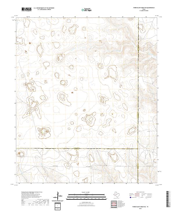 Three Bluff Draw NE 2022 topographic map thumbnail