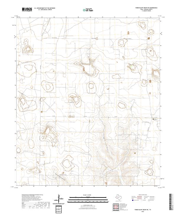 Three Bluff Draw SW 2022 topographic map thumbnail