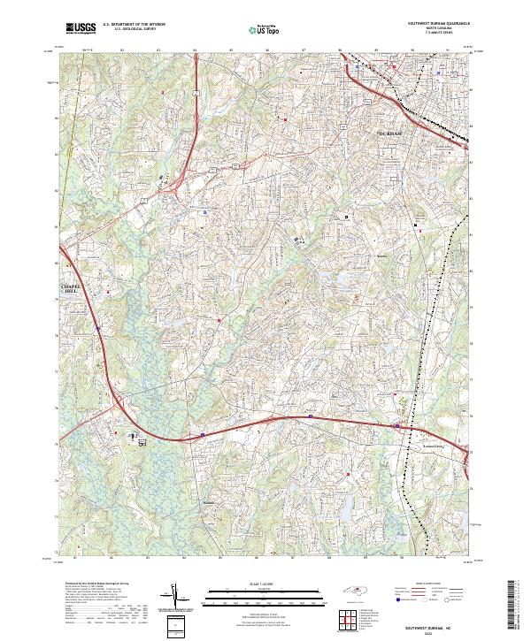 Southwest Durham topographic map thumbnail