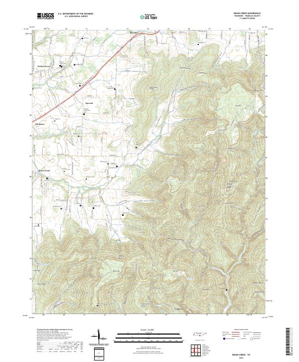Beans Creek topographic map thumbnail