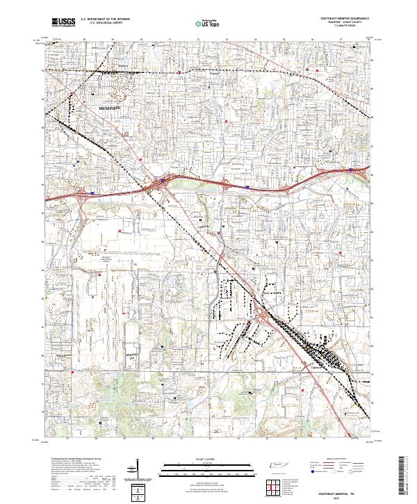 Southeast Memphis 2022 topographic map thumbnail