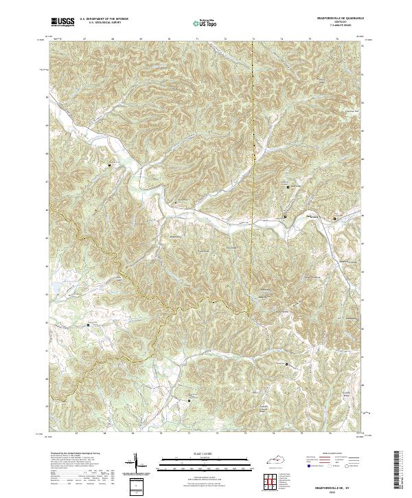 Bradfordsville NE topographic map thumbnail