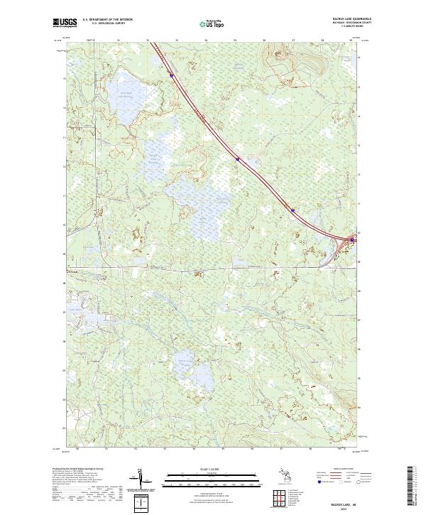 Backus Lake topographic map thumbnail
