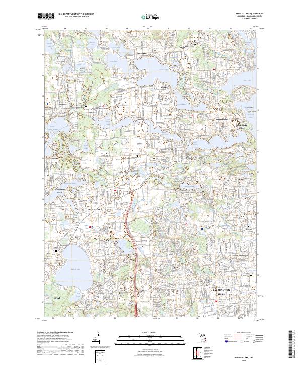 Walled Lake 2023 topographic map thumbnail