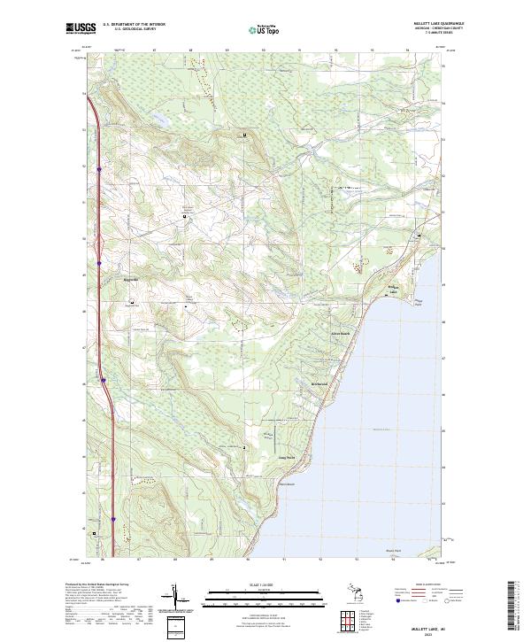 Mullett Lake topographic map thumbnail
