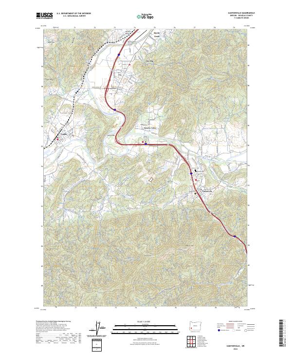 Canyonville topographic map thumbnail