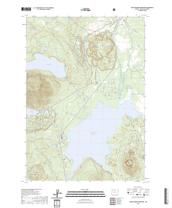 Crane Prairie Reservoir topographic map thumbnail
