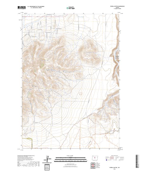 Powell Buttes 2024 topographic map thumbnail