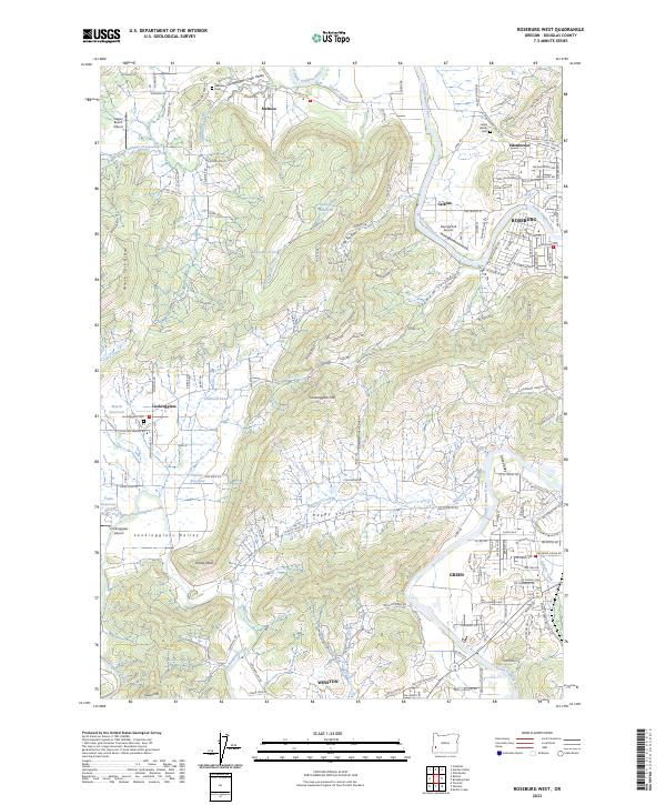 Roseburg West 2023 topographic map thumbnail