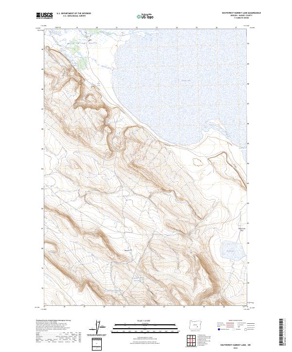 Southwest Harney Lake topographic map thumbnail