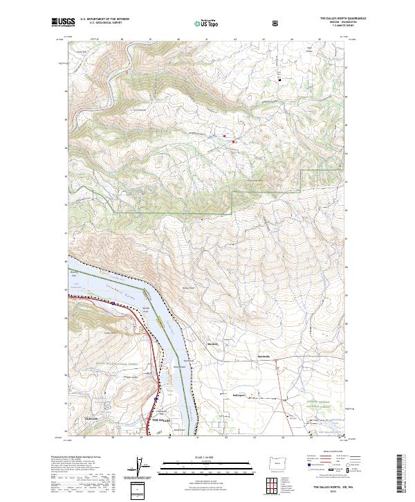 The Dalles North 2023 topographic map thumbnail