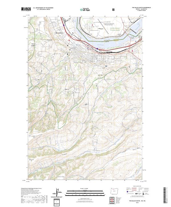 The Dalles South 2024 topographic map thumbnail