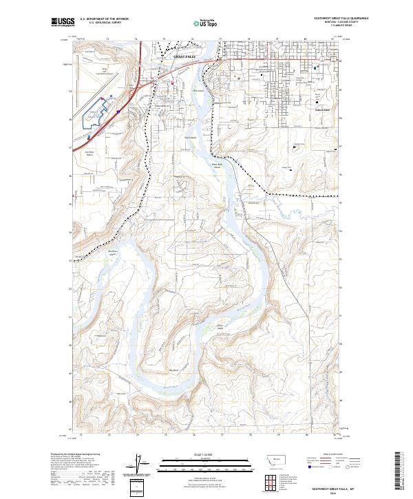 Southwest Great Falls topographic map thumbnail