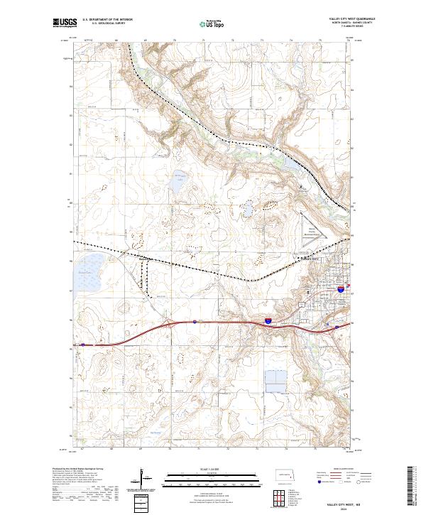 Valley City West topographic map thumbnail