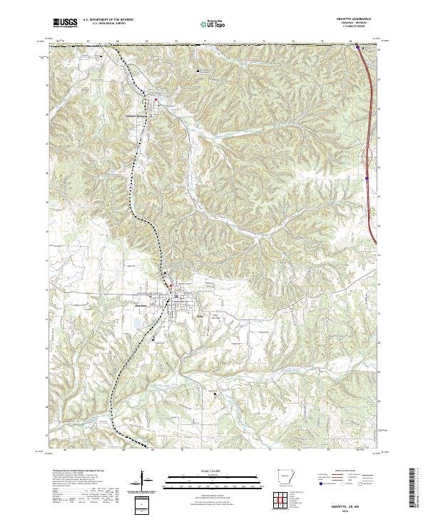 Gravette topographic map thumbnail