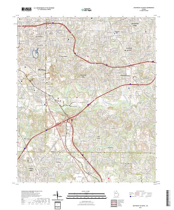 Southeast Atlanta topographic map thumbnail