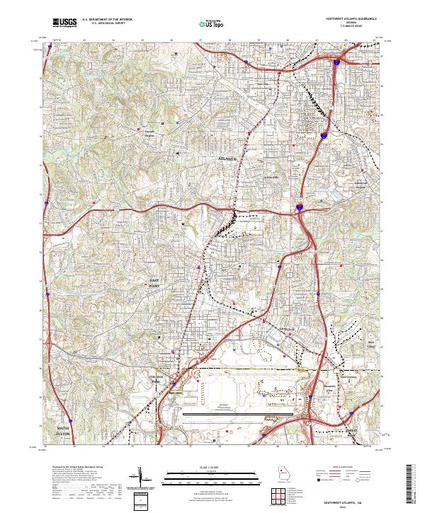 Southwest Atlanta topographic map thumbnail