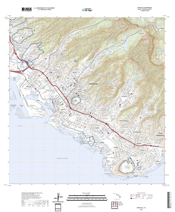 Honolulu topographic map thumbnail