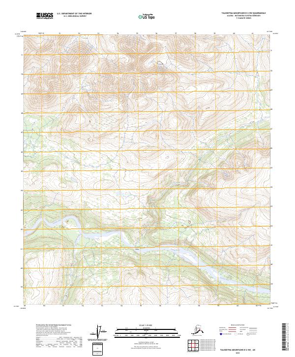 Talkeetna Mountains D-2 SW topographic map thumbnail