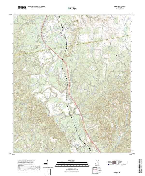 Shubuta topographic map thumbnail