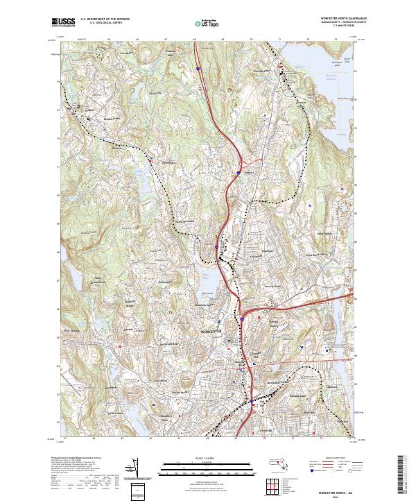 Worcester North topographic map thumbnail