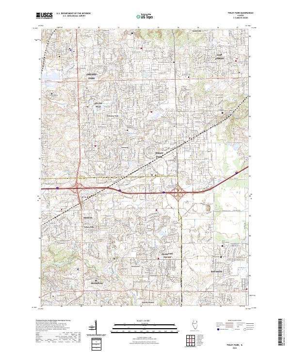 Tinley Park 2024 topographic map thumbnail