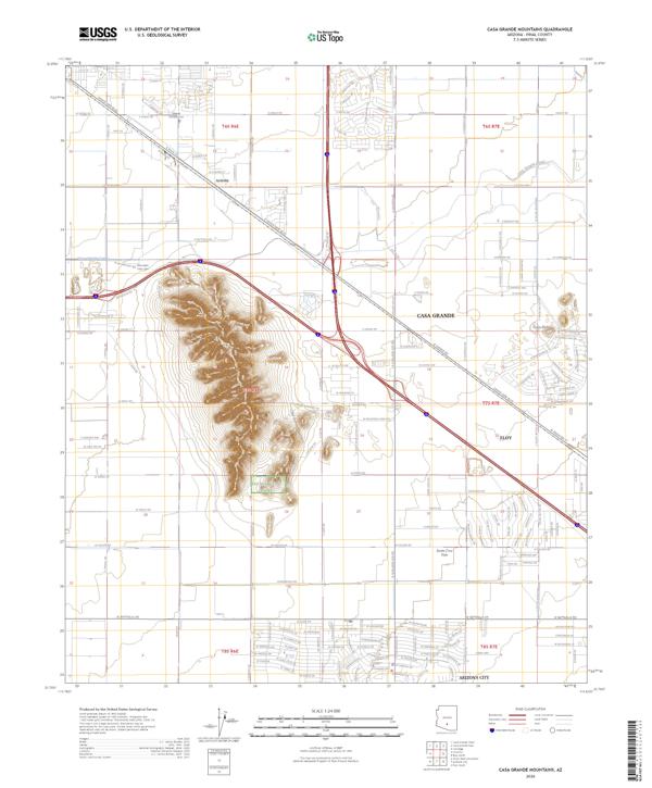 Casa Grande Mountains topographic map thumbnail