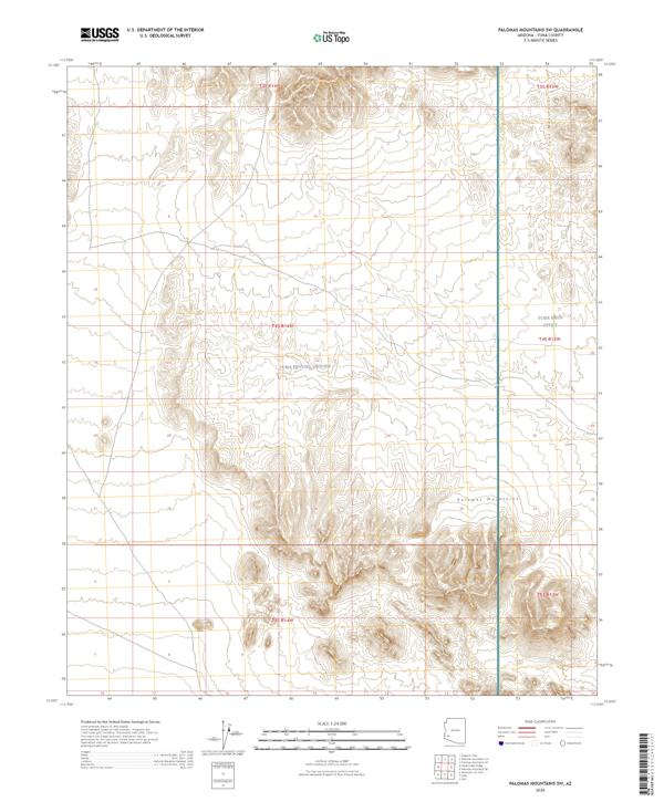 Palomas Mountains SW topographic map thumbnail