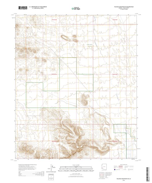 Palomas Mountains SE topographic map thumbnail